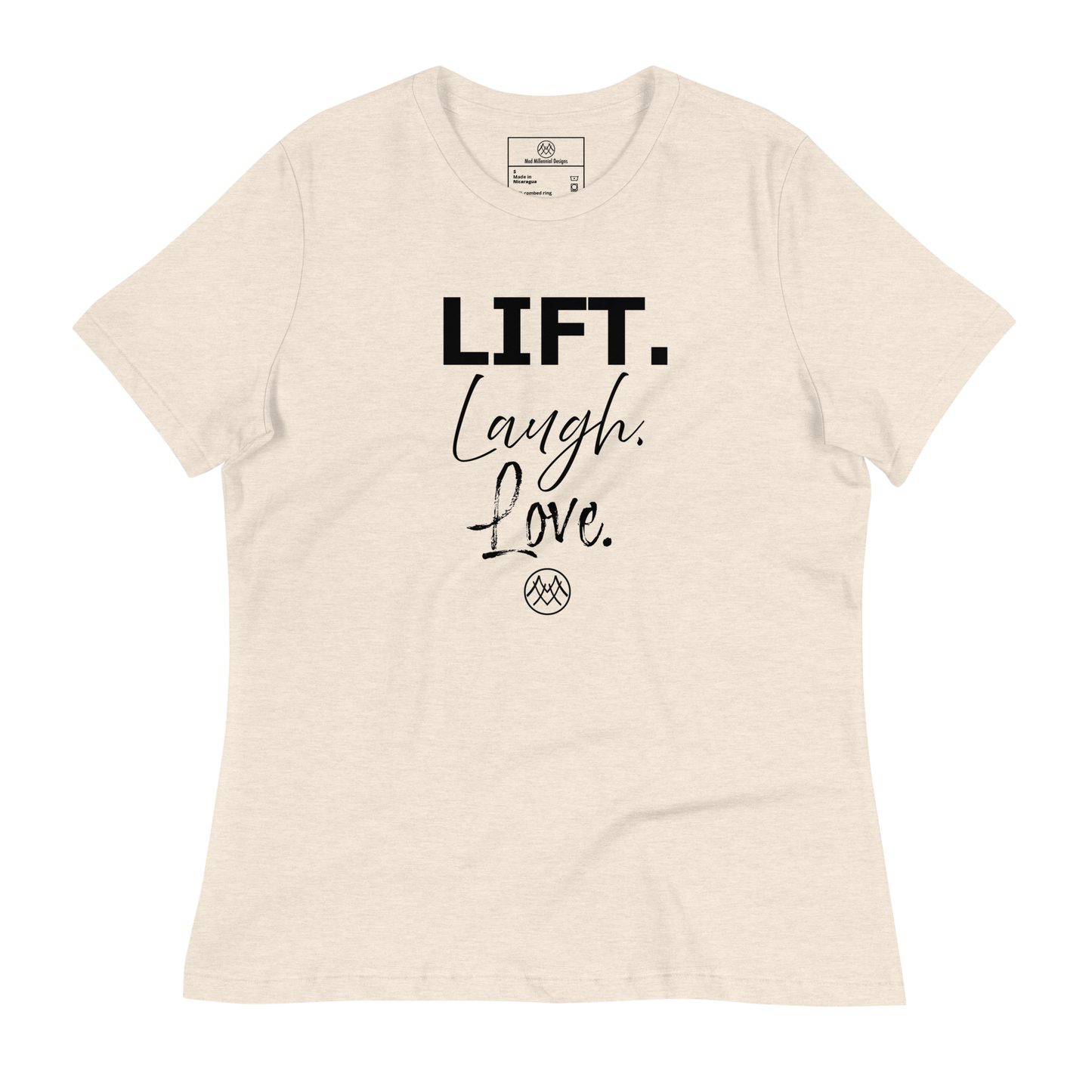 Women's Relaxed T-Shirt: Basics Collection in Lift Laugh Love Black