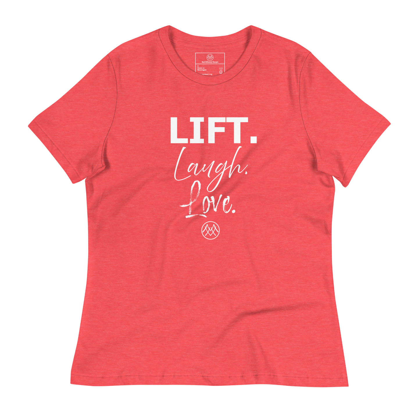 Women's Relaxed T-Shirt: Basics Collection in Lift Laugh Love White