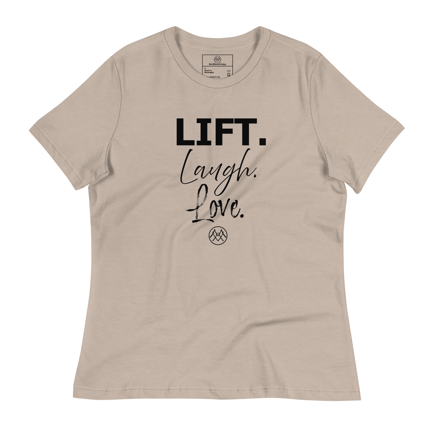 Women's Relaxed T-Shirt: Basics Collection in Lift Laugh Love Black