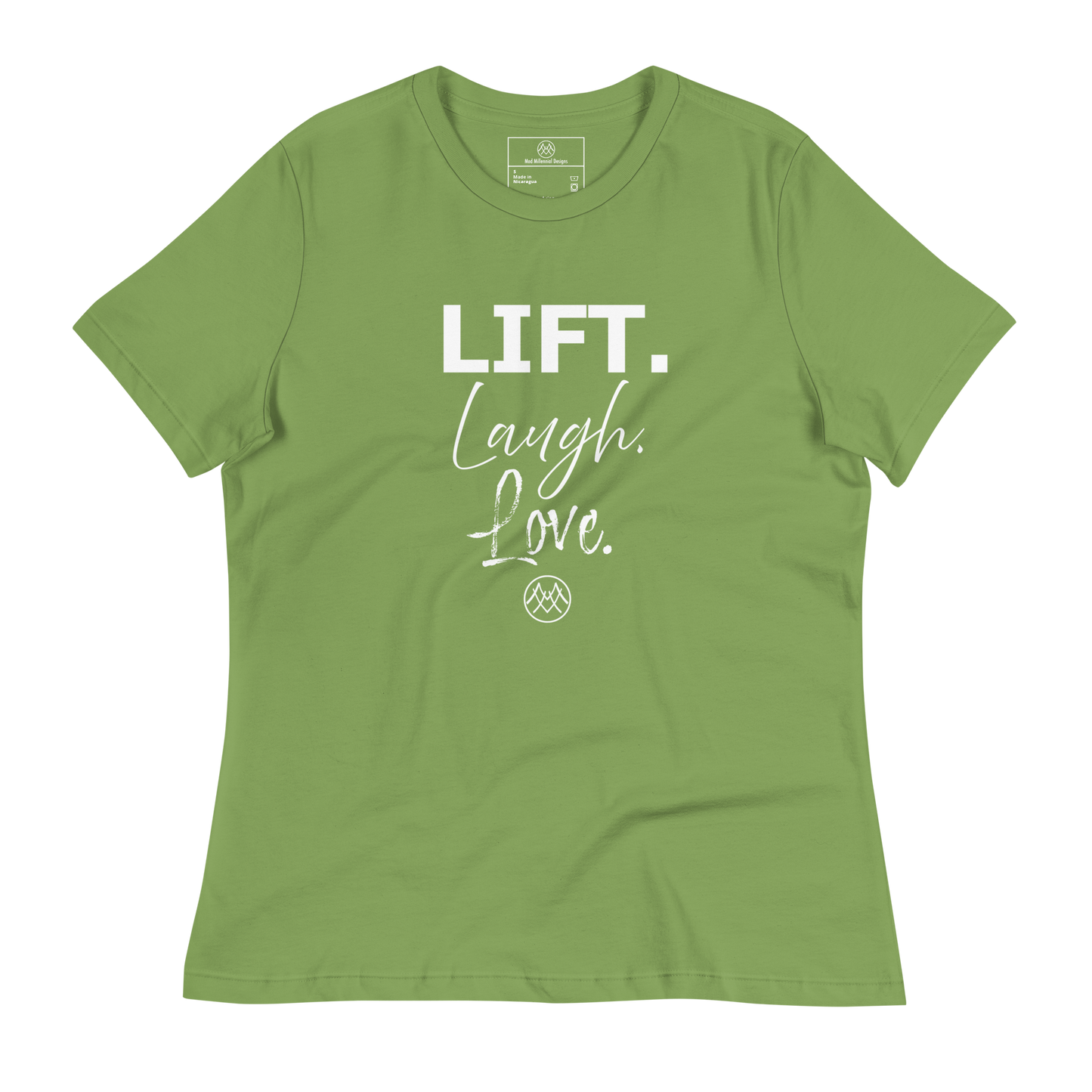 Women's Relaxed T-Shirt: Basics Collection in Lift Laugh Love White