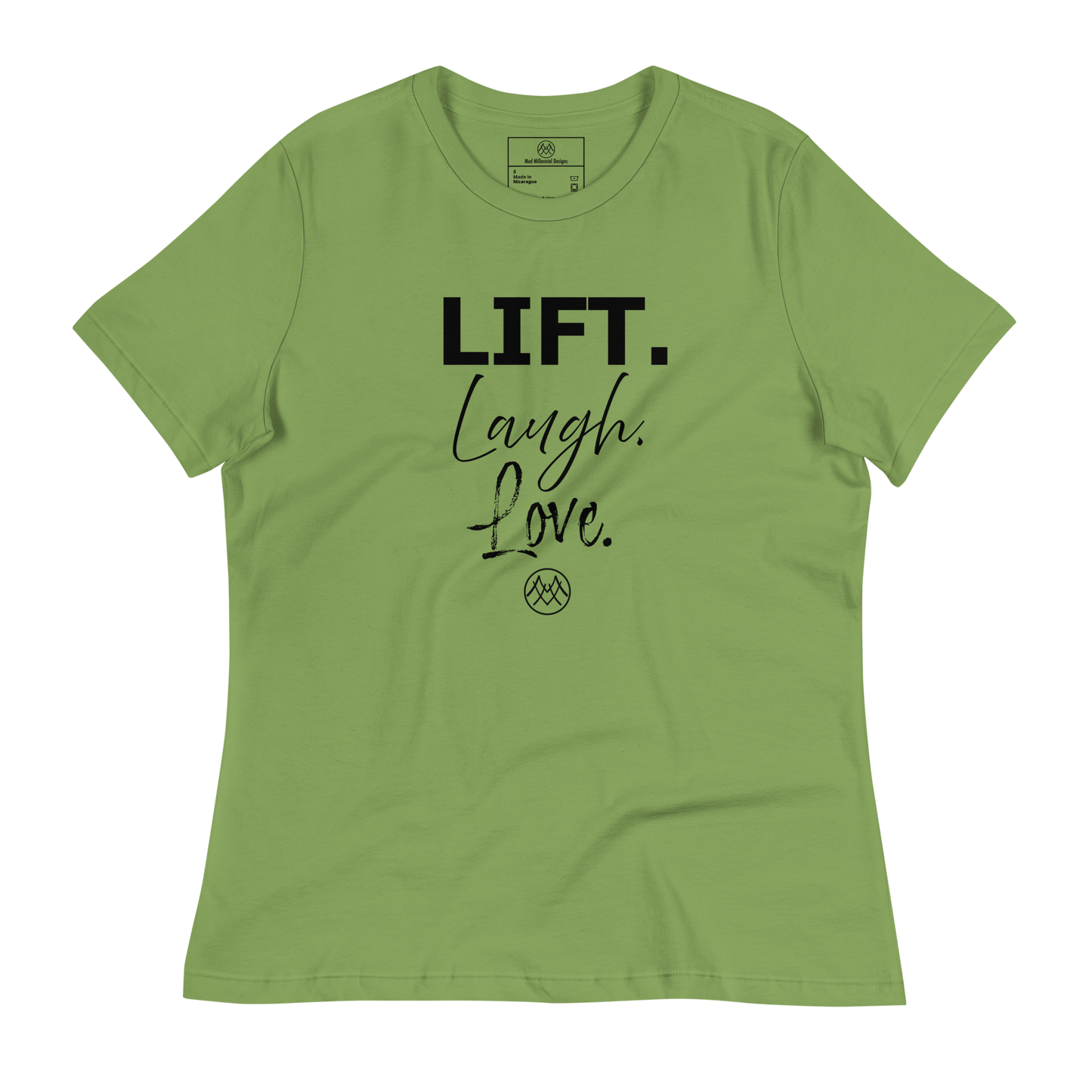 Women's Relaxed T-Shirt: Basics Collection in Lift Laugh Love Black