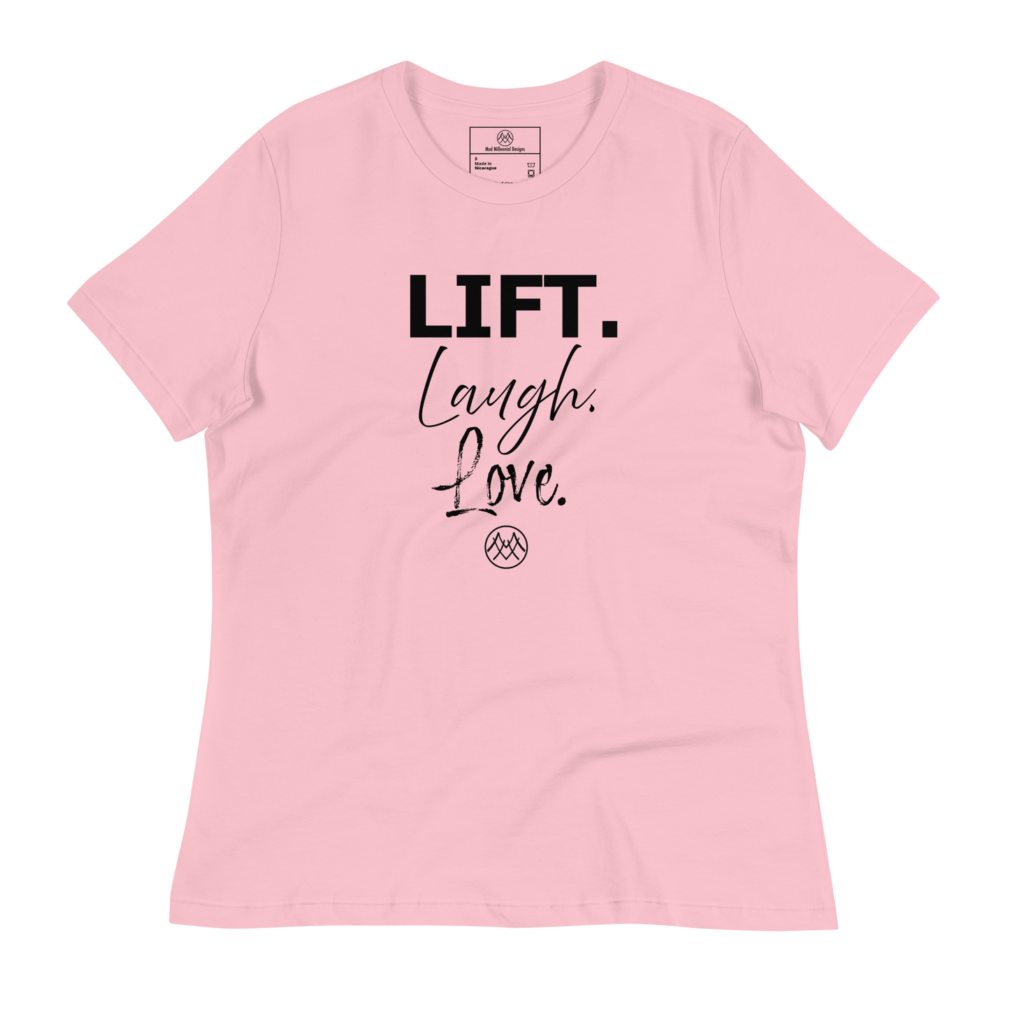 Women's Relaxed T-Shirt: Basics Collection in Lift Laugh Love Black