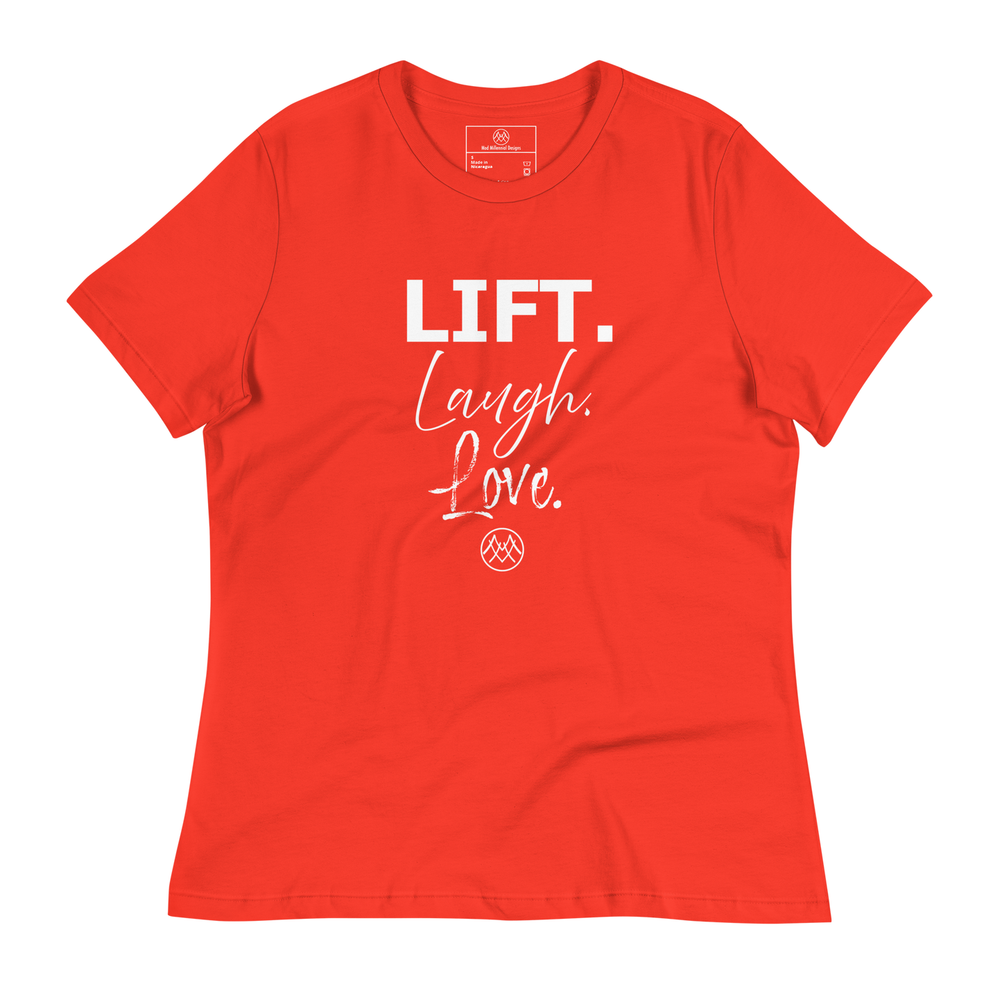 Women's Relaxed T-Shirt: Basics Collection in Lift Laugh Love White