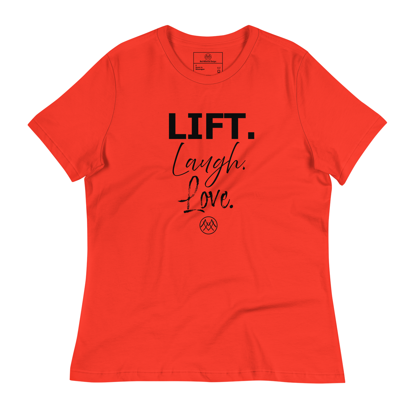 Women's Relaxed T-Shirt: Basics Collection in Lift Laugh Love Black