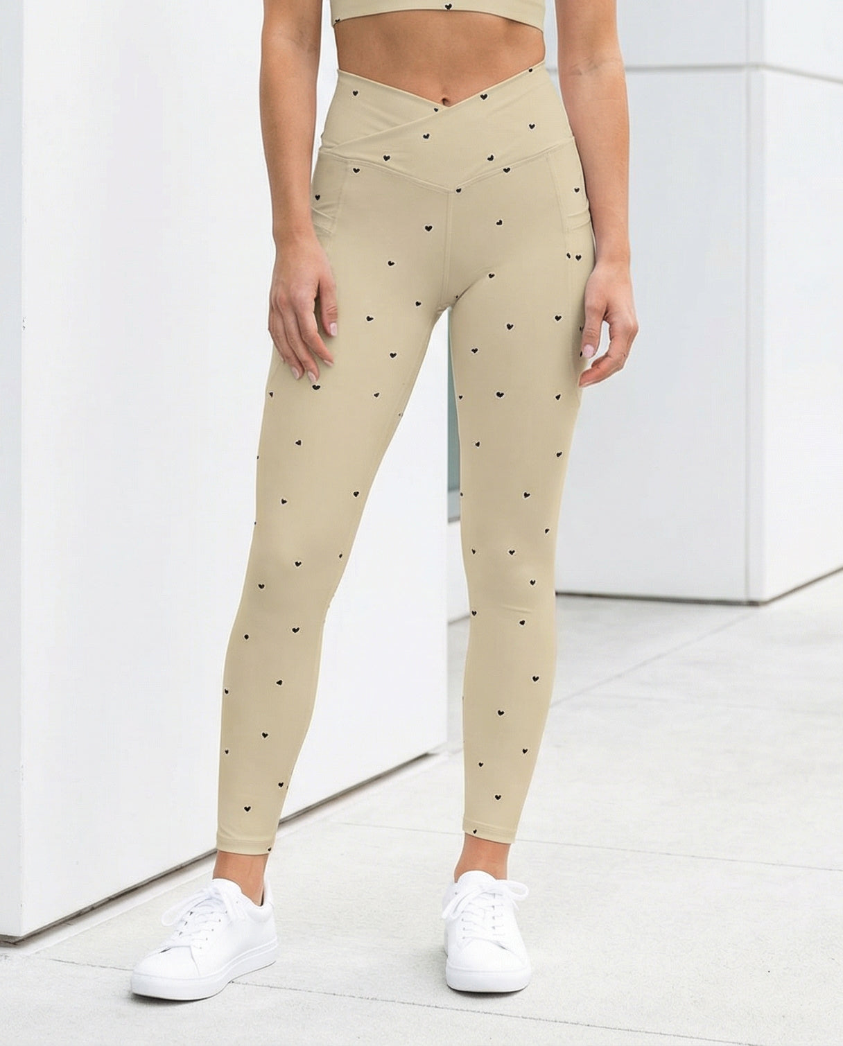 Crossover Leggings with Pockets: Black Hearts Collection in Beatrix