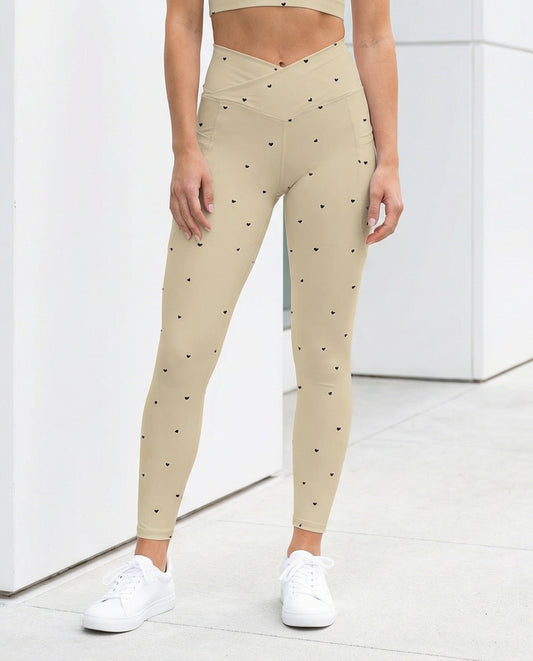 Crossover Leggings with Pockets: Black Hearts Collection in Beatrix