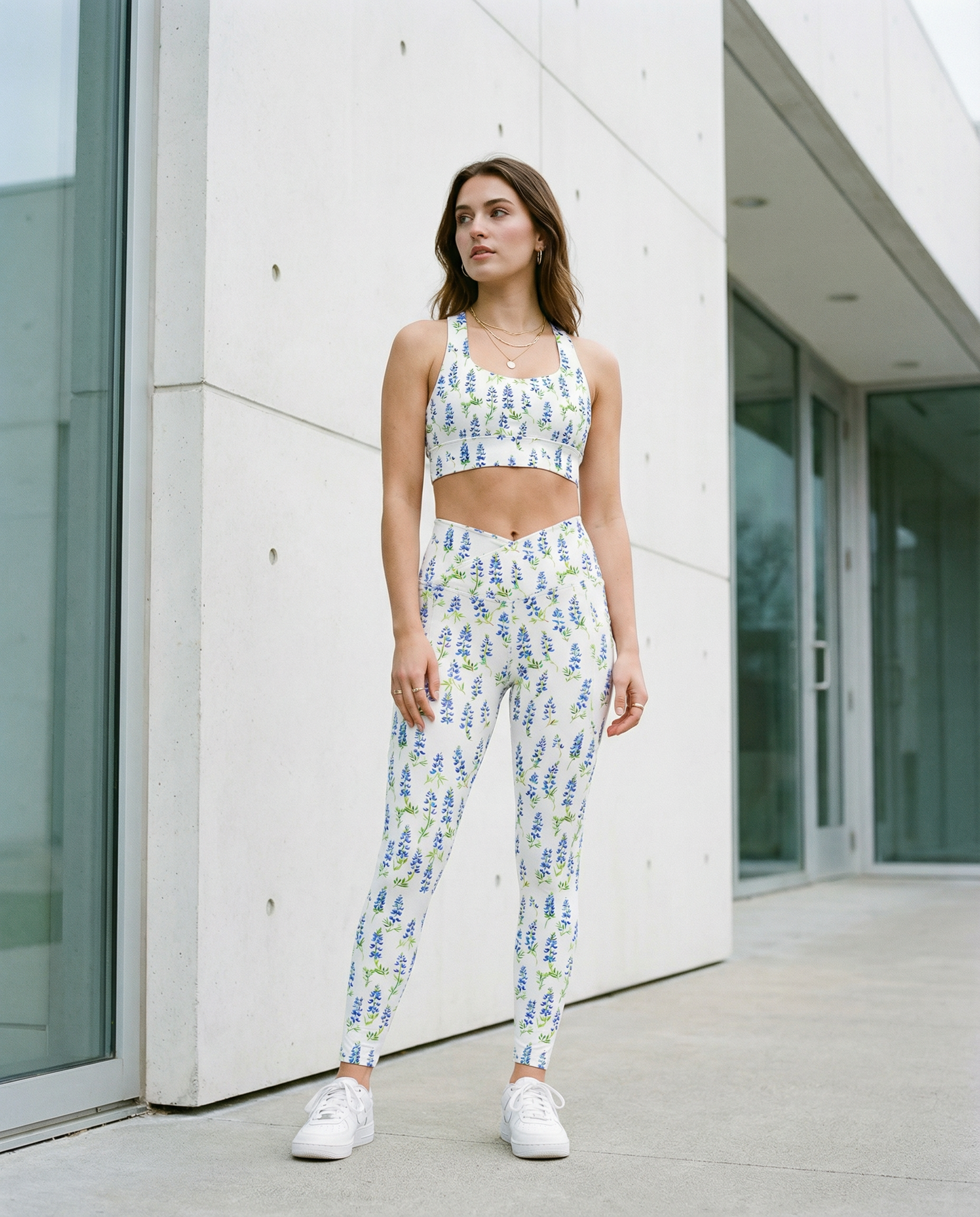 Crossover Leggings with Pockets: Bluebonnets Collection in Davina