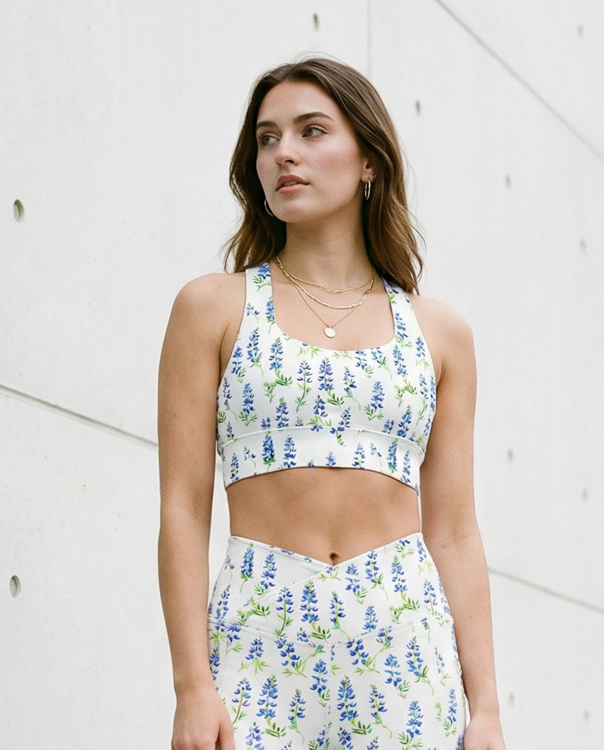 Compression Sports Bra: Bluebonnets Collection in Davina