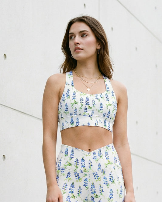 Compression Sports Bra: Bluebonnets Collection in Davina