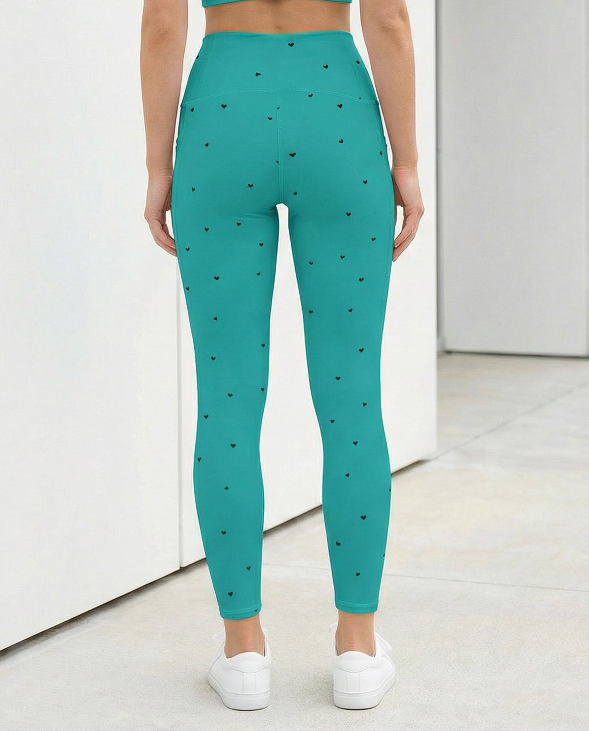 Crossover Leggings with Pockets: Black Hearts Collection in Hilda