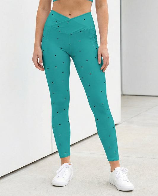 Crossover Leggings with Pockets: Black Hearts Collection in Hilda