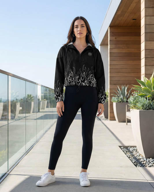 Women’s Cropped Windbreaker: Flames Collection in Edna