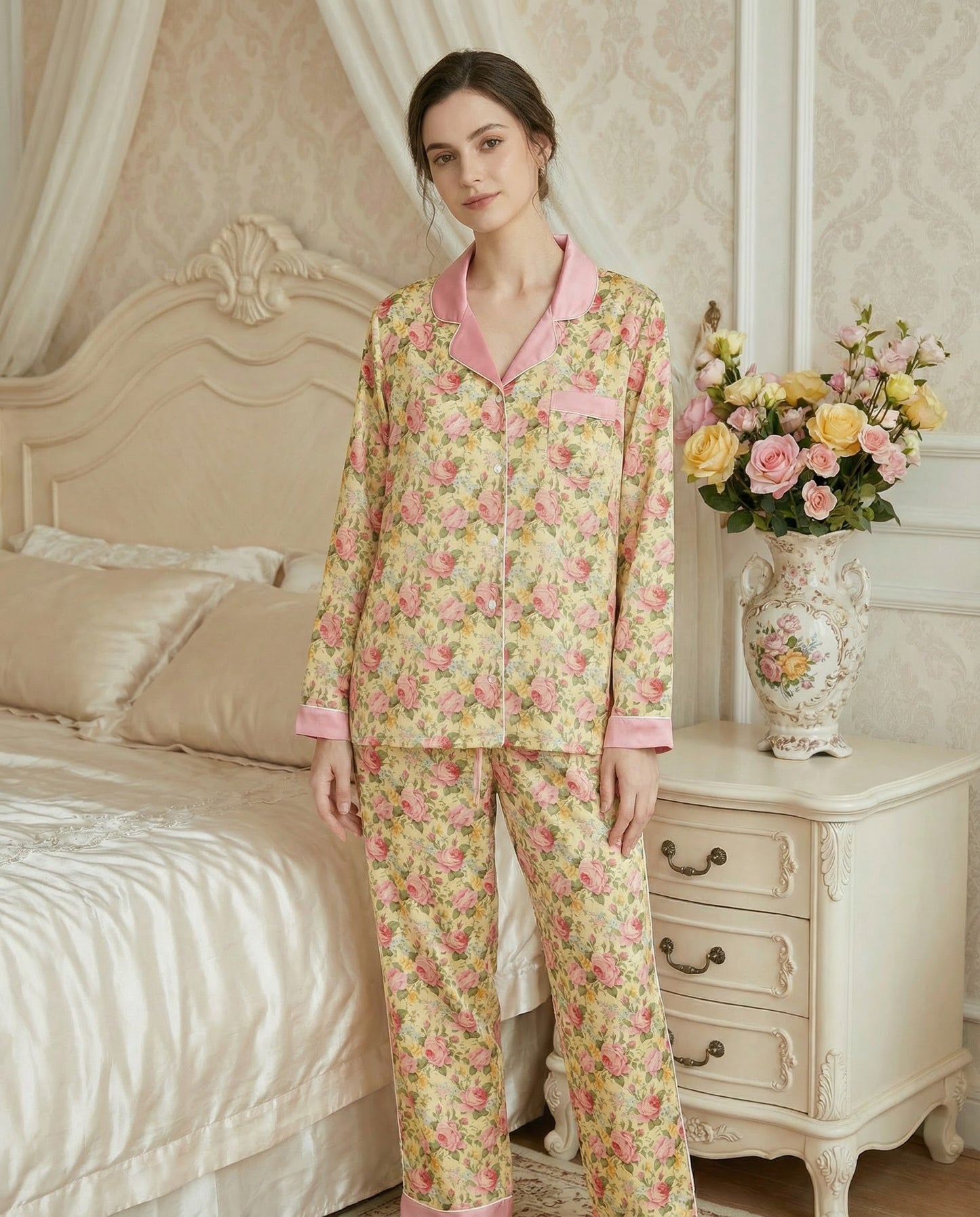 Women’s Long Sleeve Pajama Top: Victorian Romance Collection in Inola
