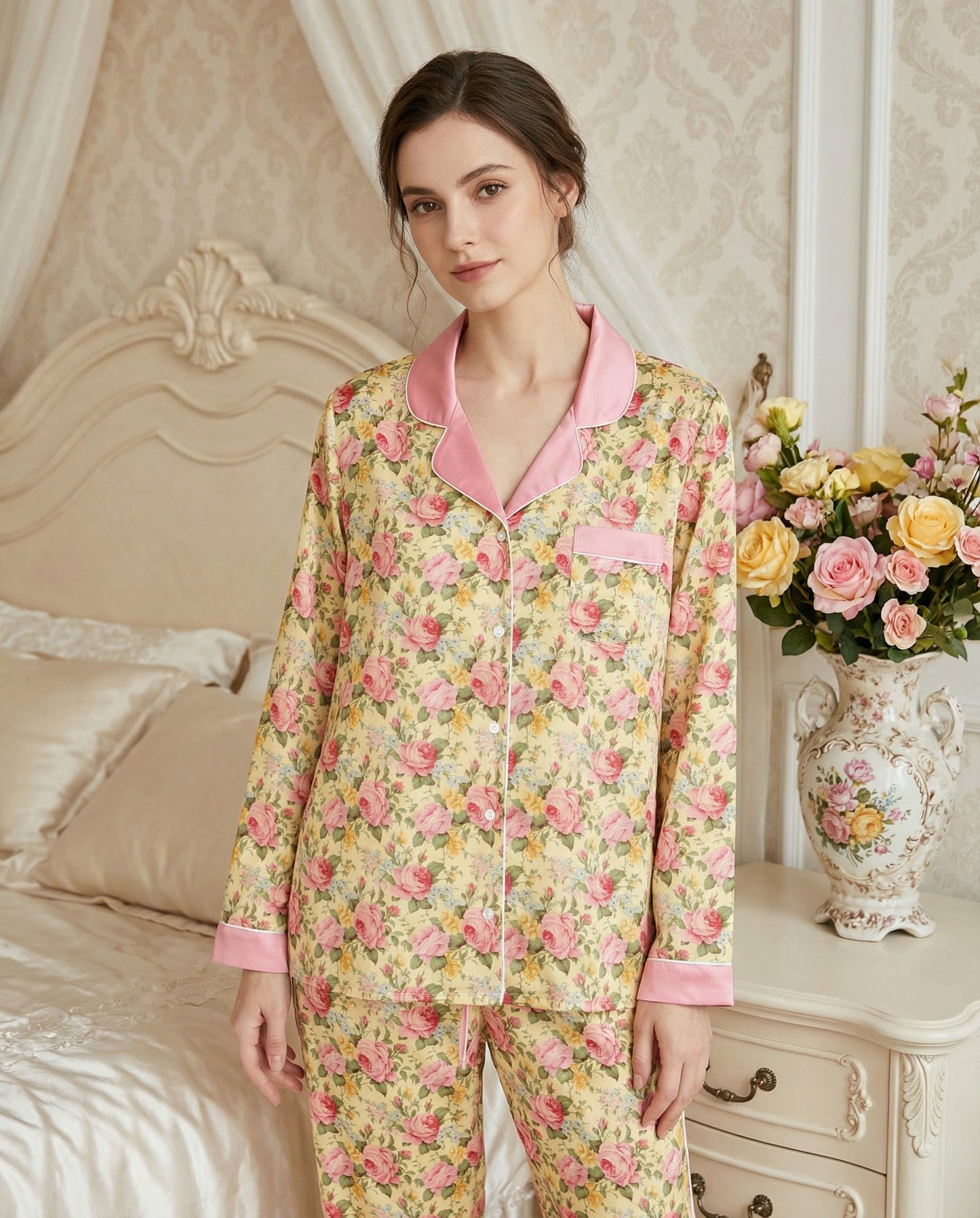 Women’s Long Sleeve Pajama Top: Victorian Romance Collection in Inola