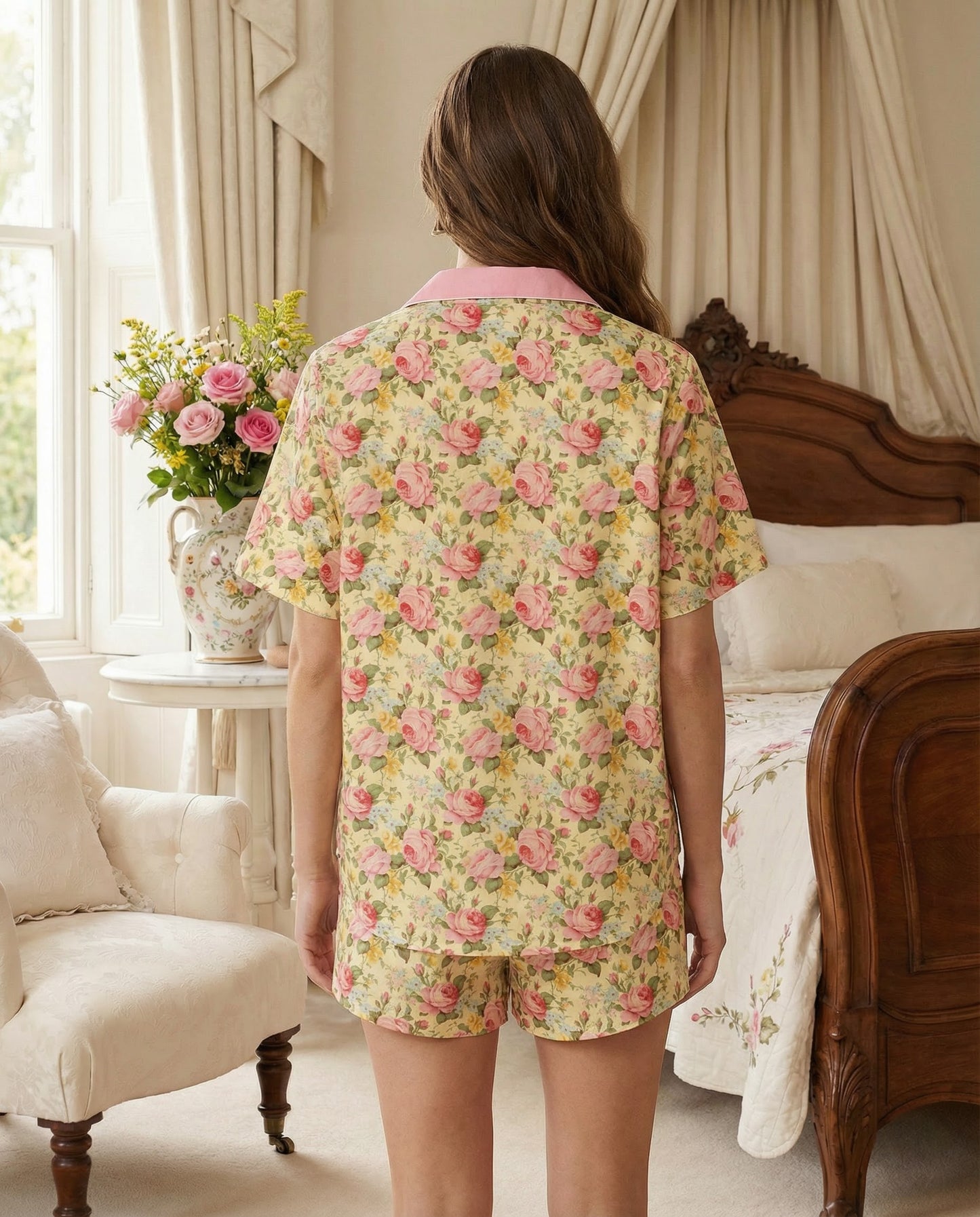 Women’s Short Sleeve Pajama Top: Victorian Romance Collection in Inola