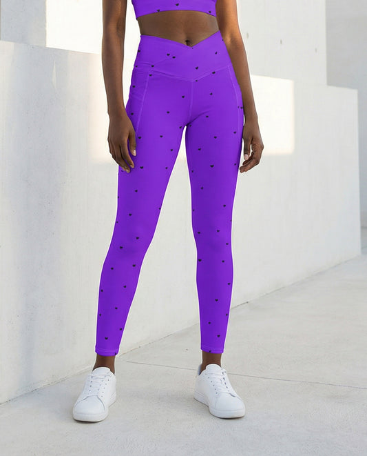 Crossover Leggings with Pockets: Black Hearts Collection in Jillian