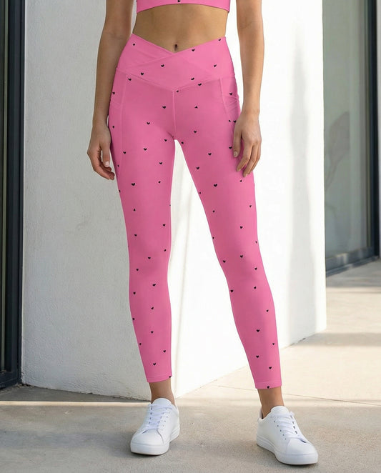 Crossover Leggings with Pockets: Black Hearts Collection in Maxine