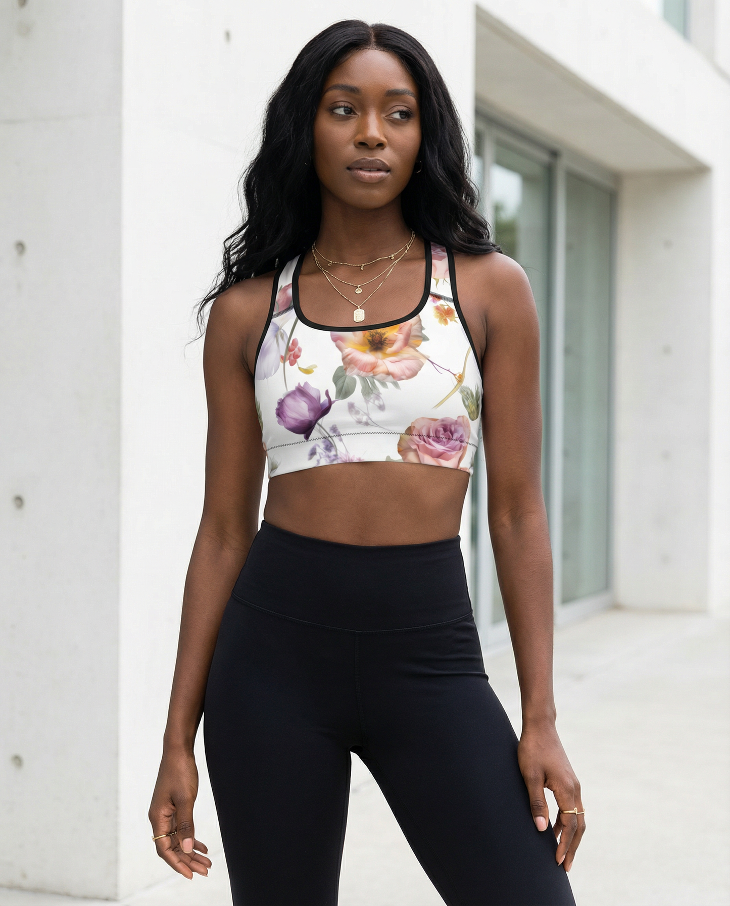 Sports Bra: White Florals Collection in Natalia