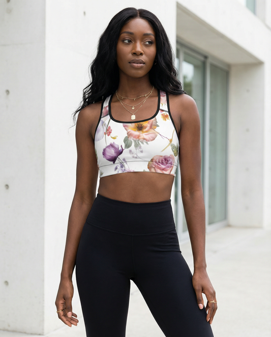 Sports Bra: White Florals Collection in Natalia