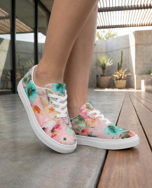 Women’s Lace-up Canvas Shoes: Pink Florals Collection in Sophia