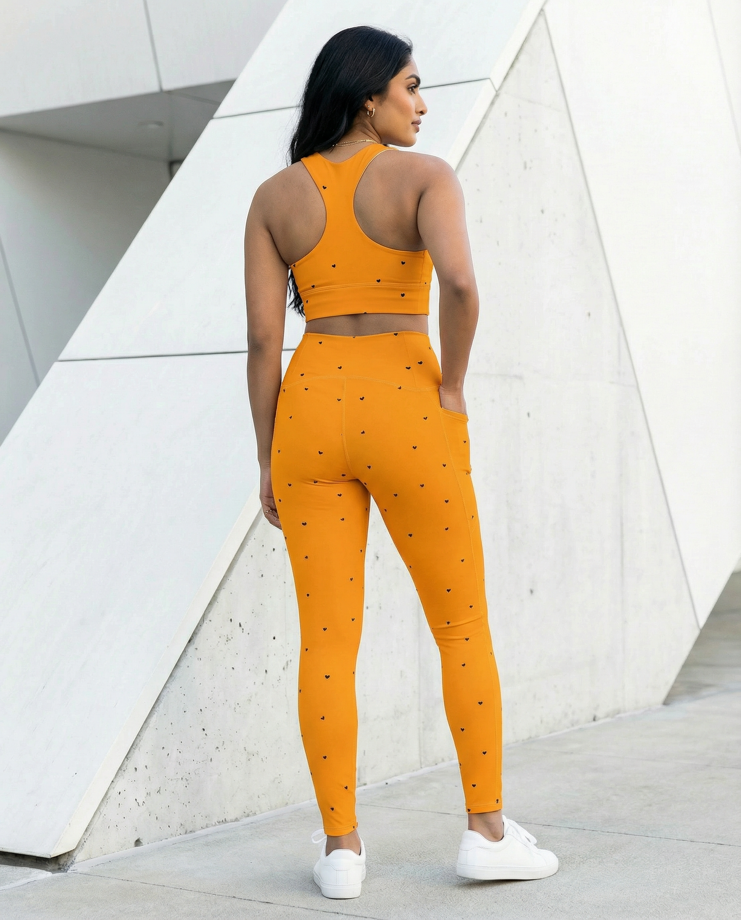 Crossover Leggings with Pockets: Black Hearts Collection in Trixie