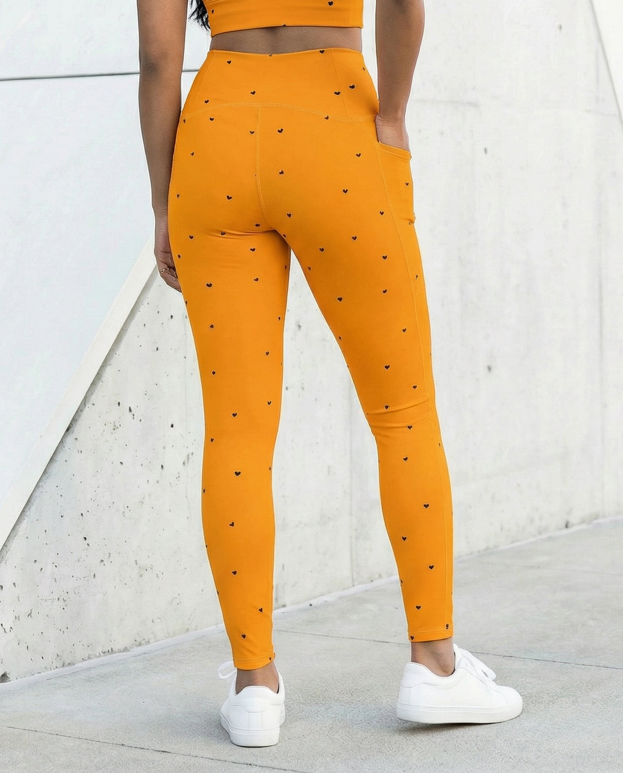 Crossover Leggings with Pockets: Black Hearts Collection in Trixie