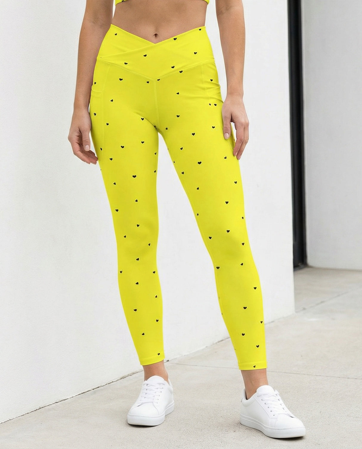 Crossover Leggings with Pockets: Black Hearts Collection in Virginia
