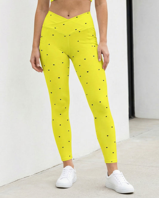 Crossover Leggings with Pockets: Black Hearts Collection in Virginia