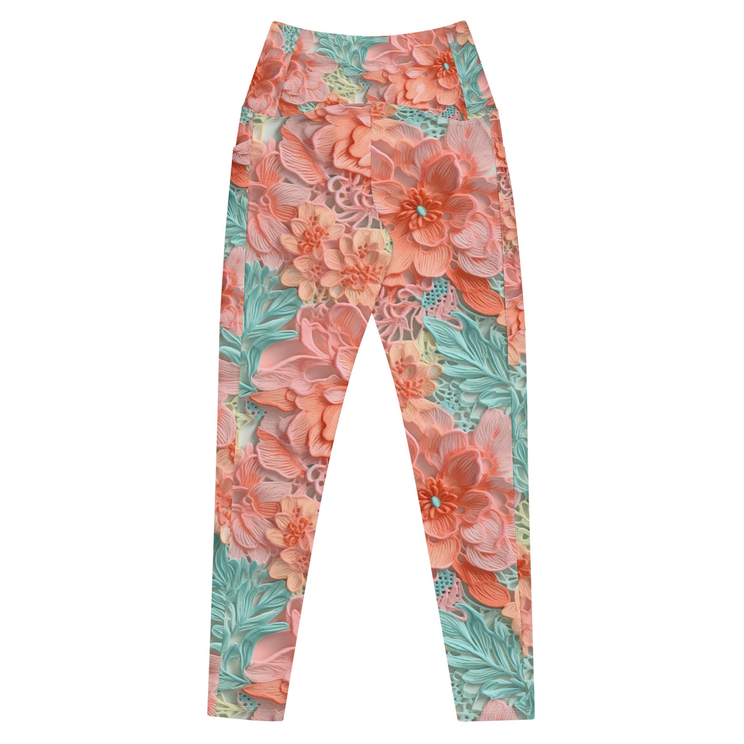 Crossover Leggings with Pockets: Lace Collection in Clementine