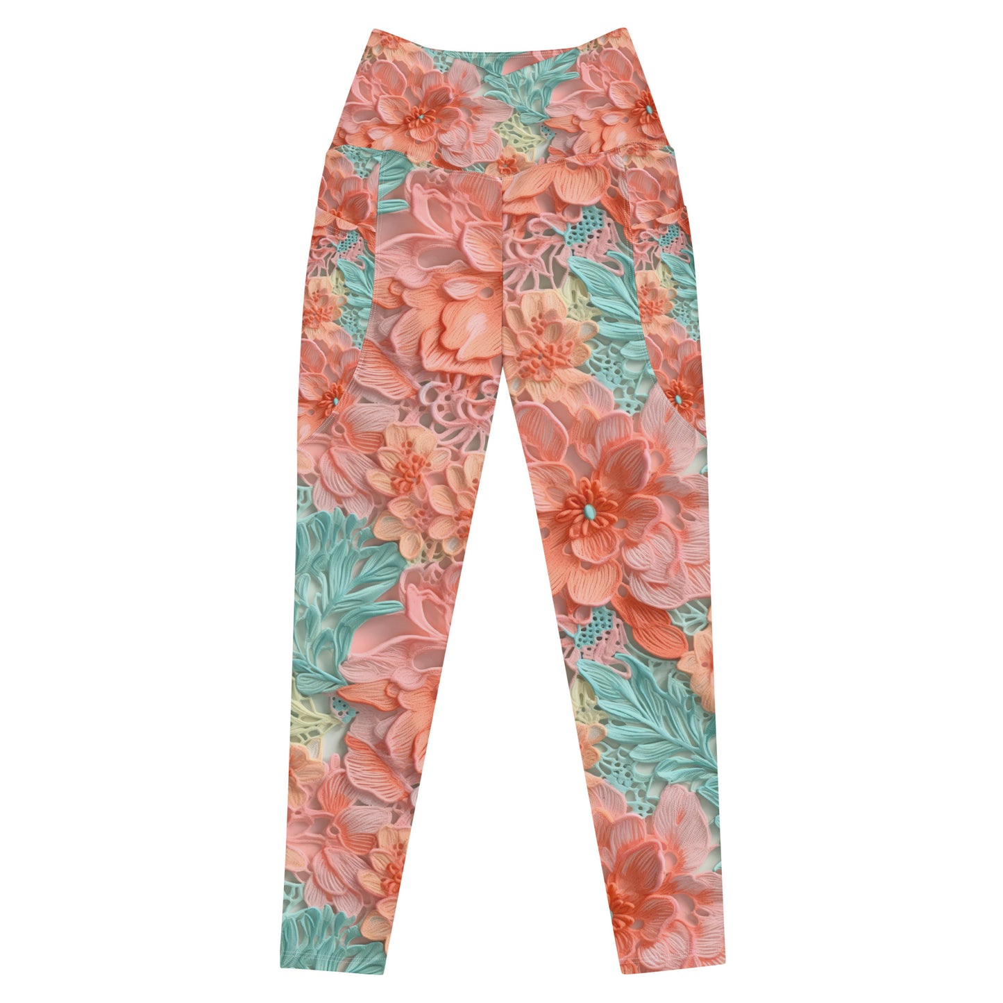 Crossover Leggings with Pockets: Lace Collection in Clementine