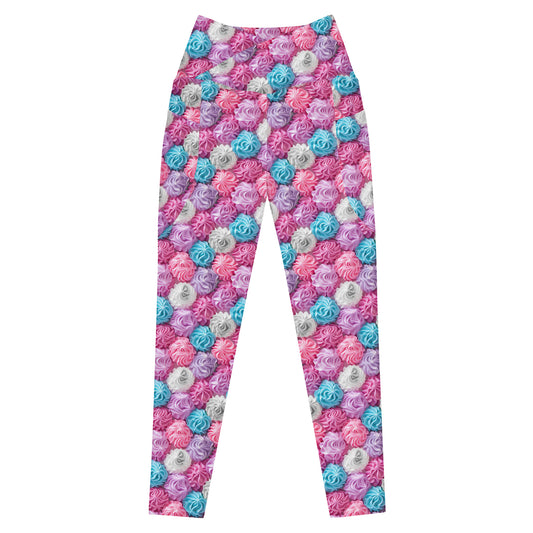 Crossover Leggings with Pockets: Eat Cake Collection in Daisy