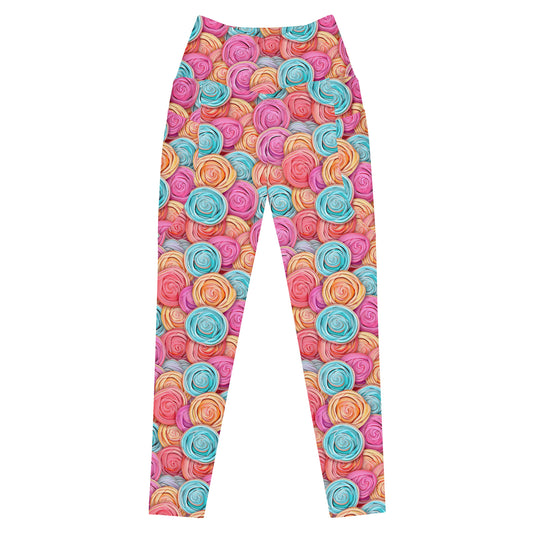 Crossover Leggings with Pockets: Eat Cake Collection in Daphne