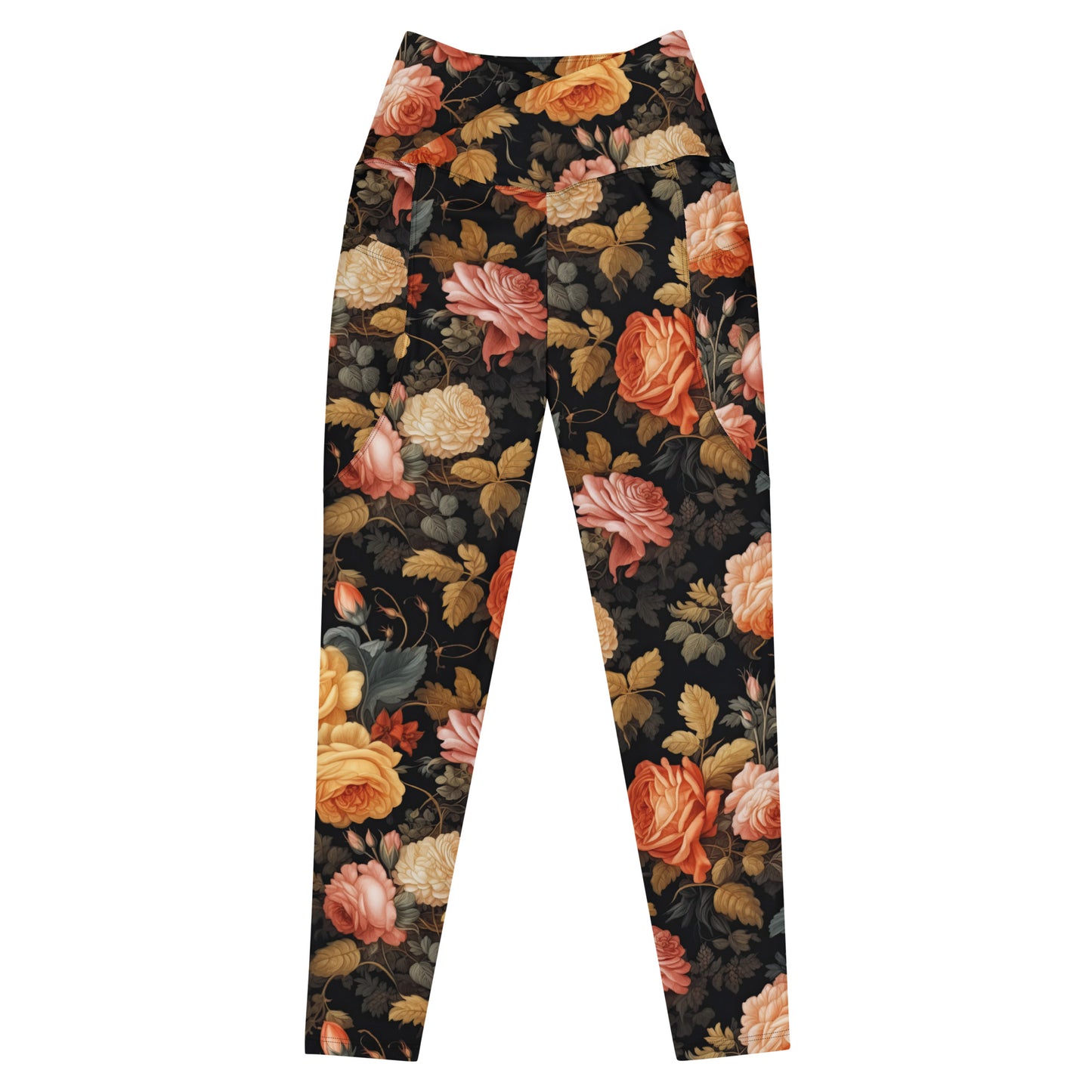 Crossover Leggings with Pockets: Fall Florals Collection in Jolene