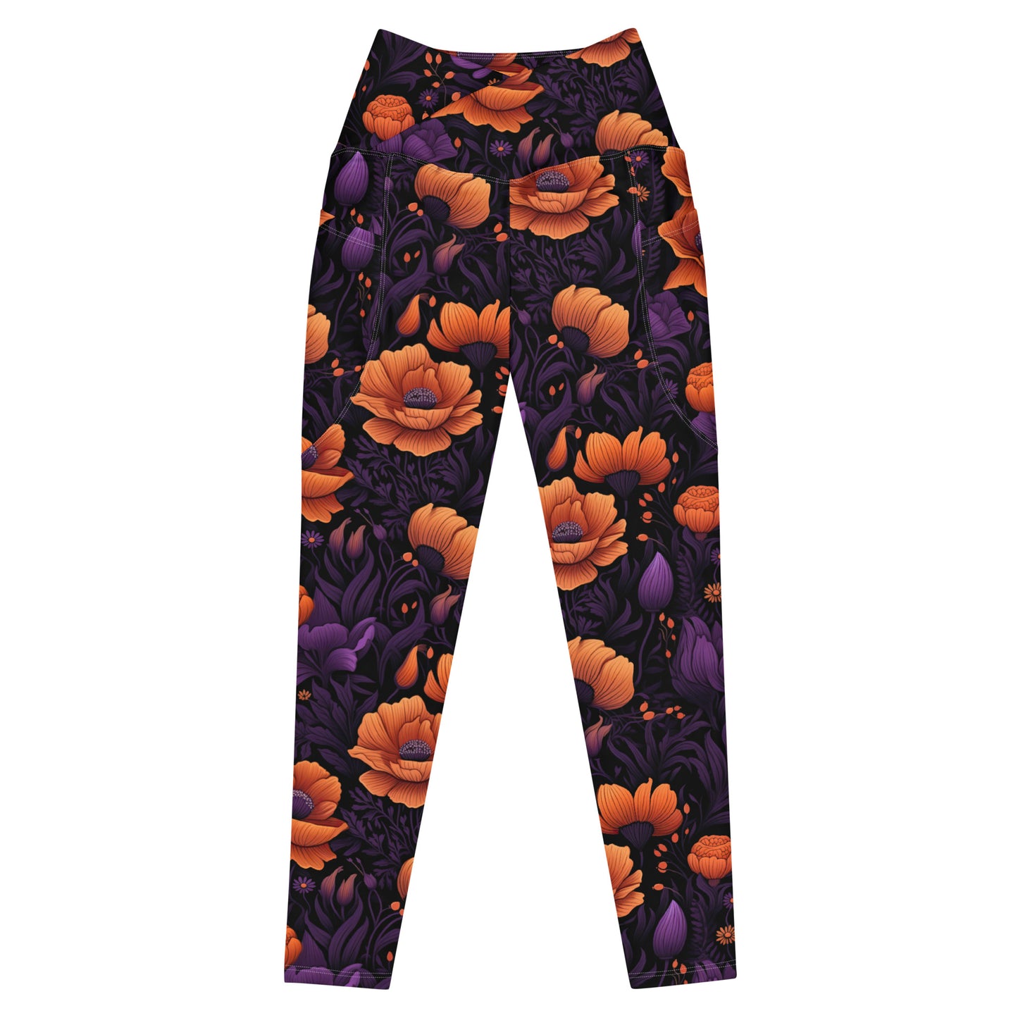 Crossover Leggings with Pockets: Fall Florals Collection in Jayne