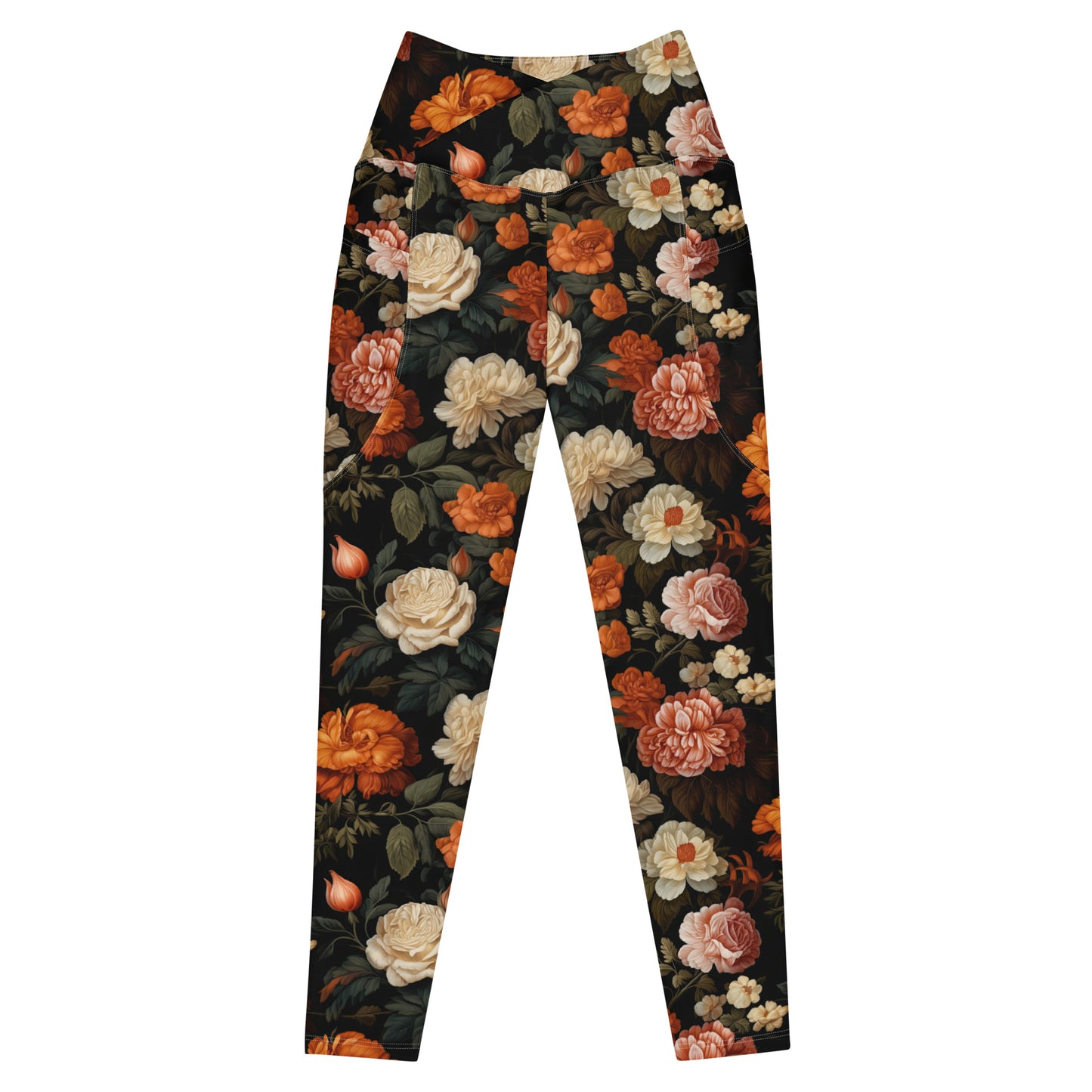 Crossover Leggings with Pockets: Fall Florals Collection in Jaxcy