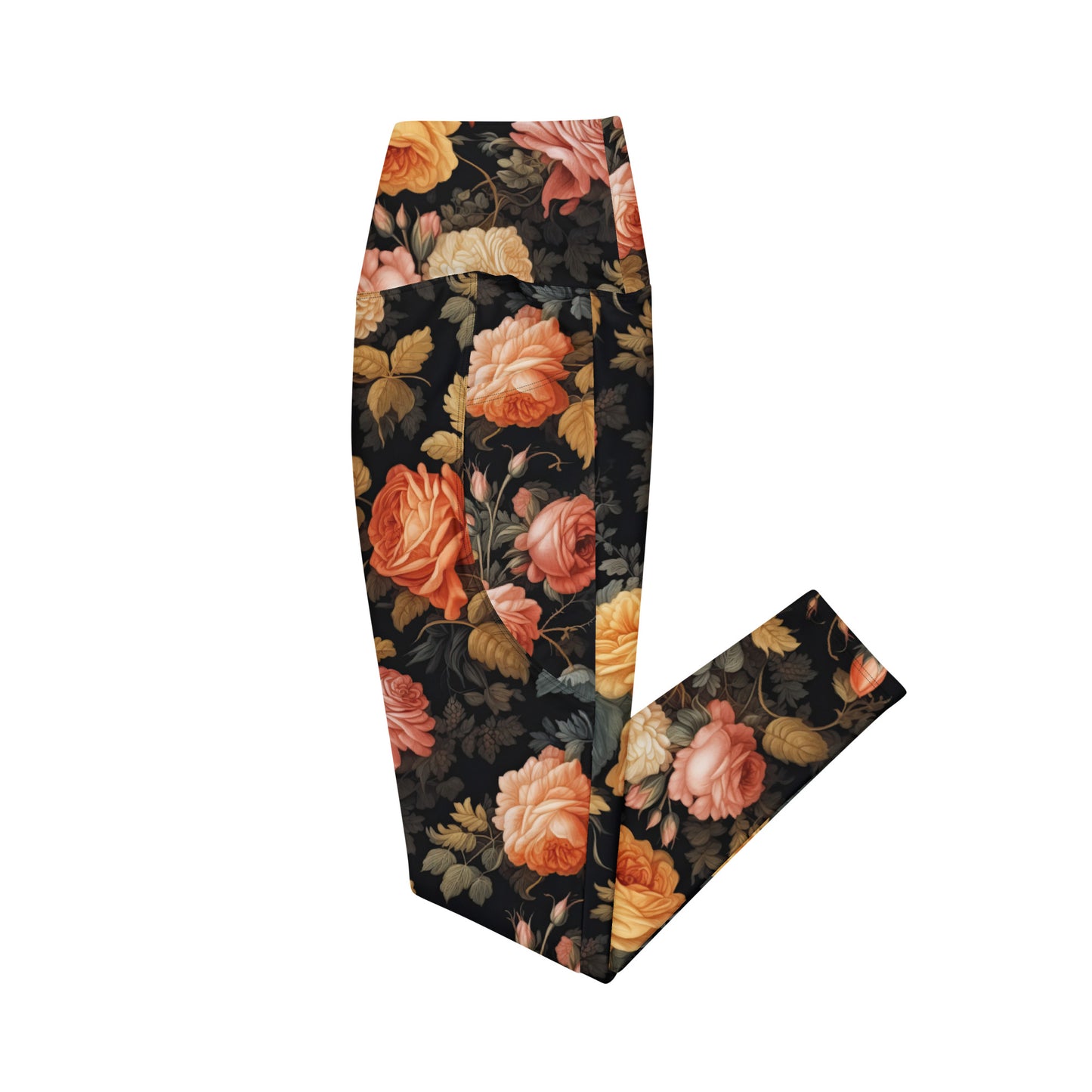 Crossover Leggings with Pockets: Fall Florals Collection in Jolene