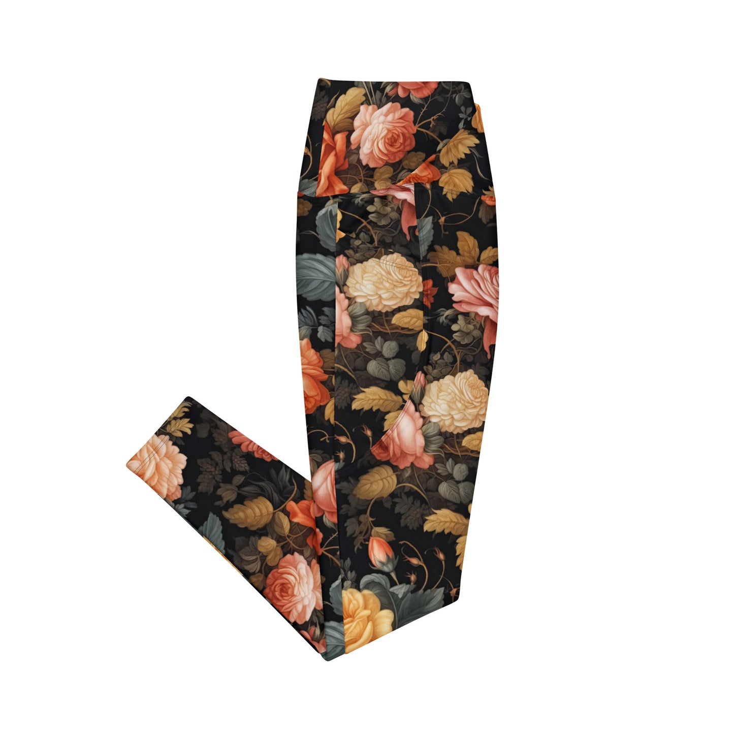 Crossover Leggings with Pockets: Fall Florals Collection in Jolene