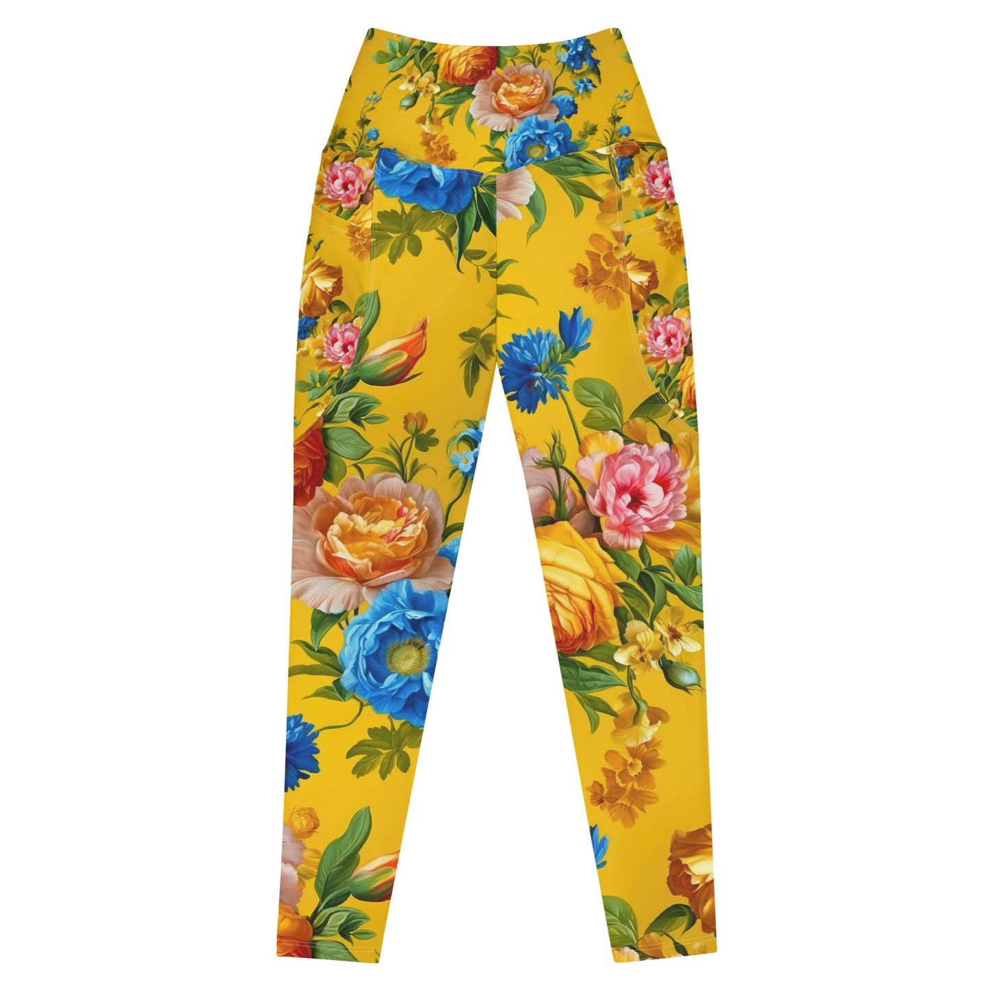 Athletic Leggings with Pockets: Sunshine Florals Collection in Ashley