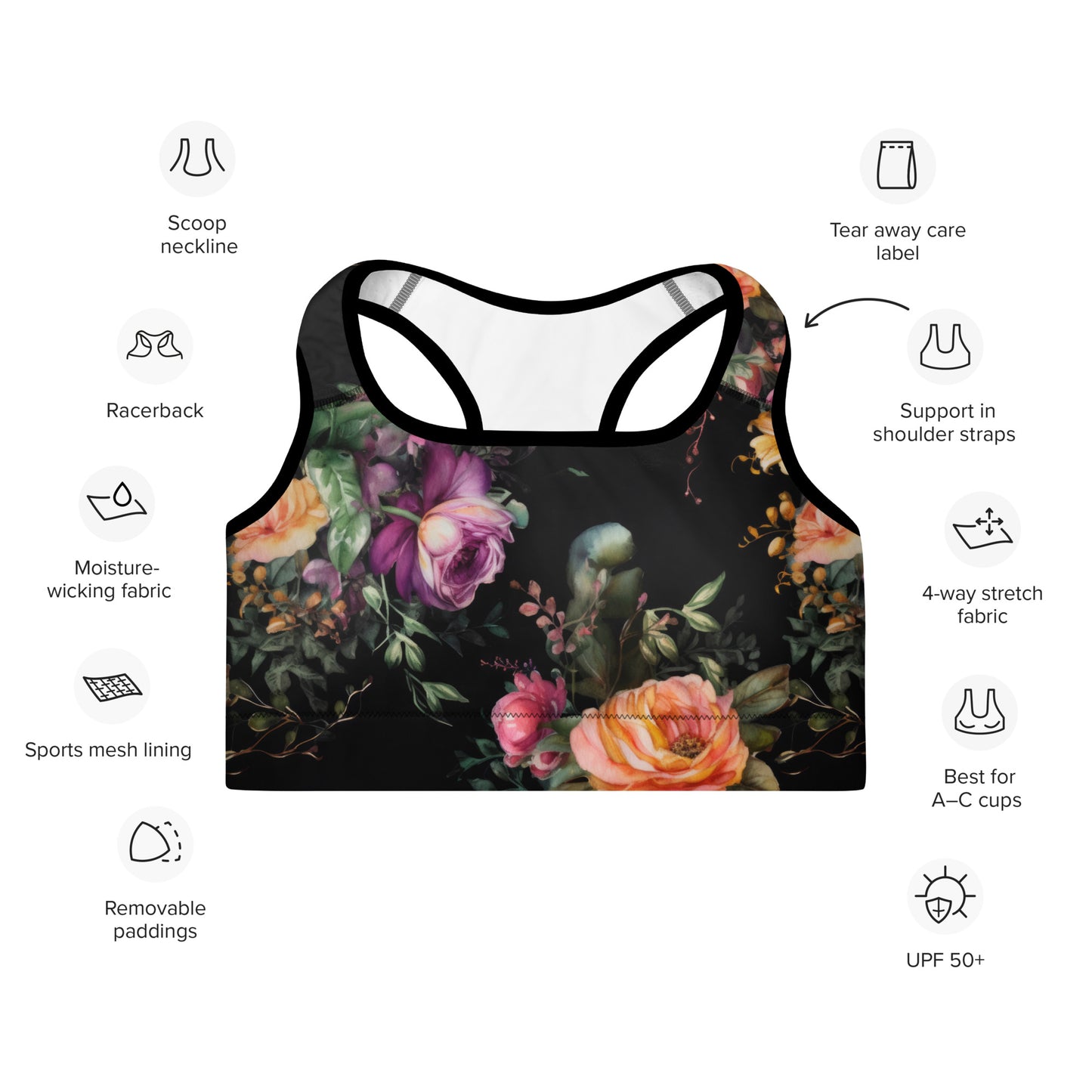 Sports Bra: Spring Blacks Collection in Margaret