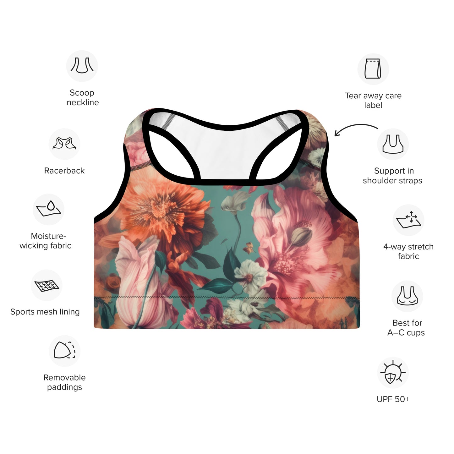 Sports Bra: Spring Queen Coral Collection in Glenda