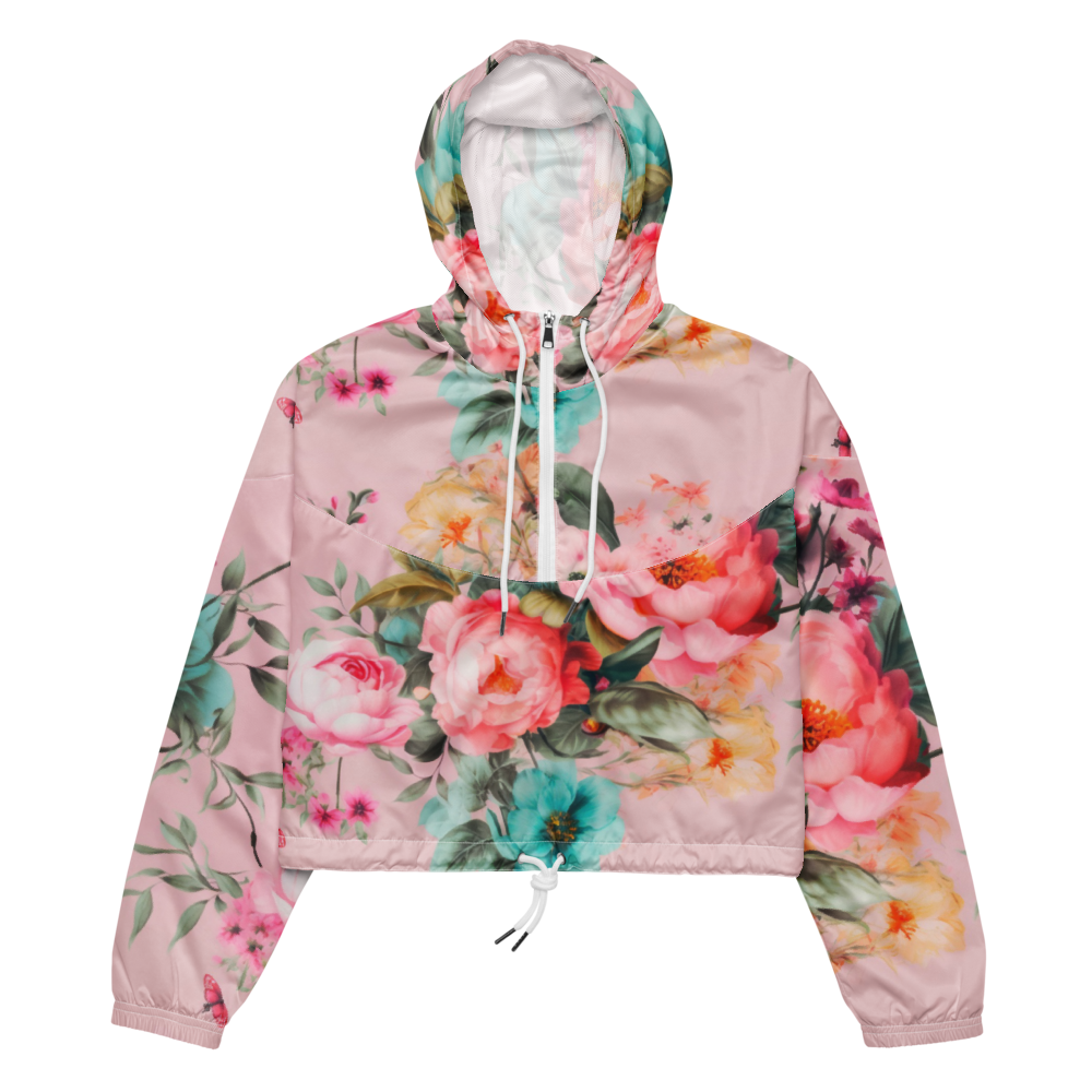 Women’s Cropped Windbreaker: Pink Florals Collection in Sophia