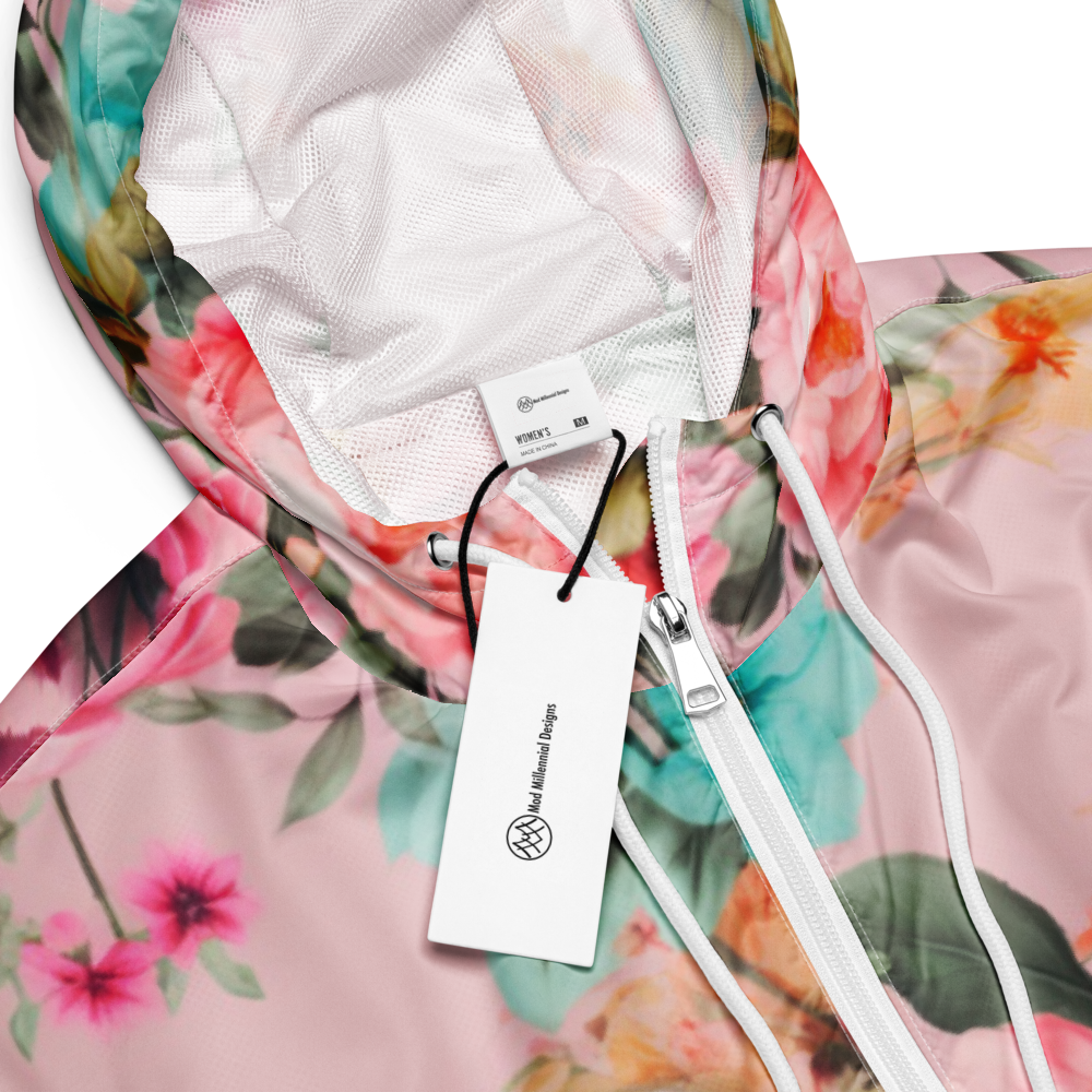 Women’s Cropped Windbreaker: Pink Florals Collection in Sophia