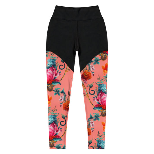 Sports Leggings: Spring Queen Coral Collection in Genevieve