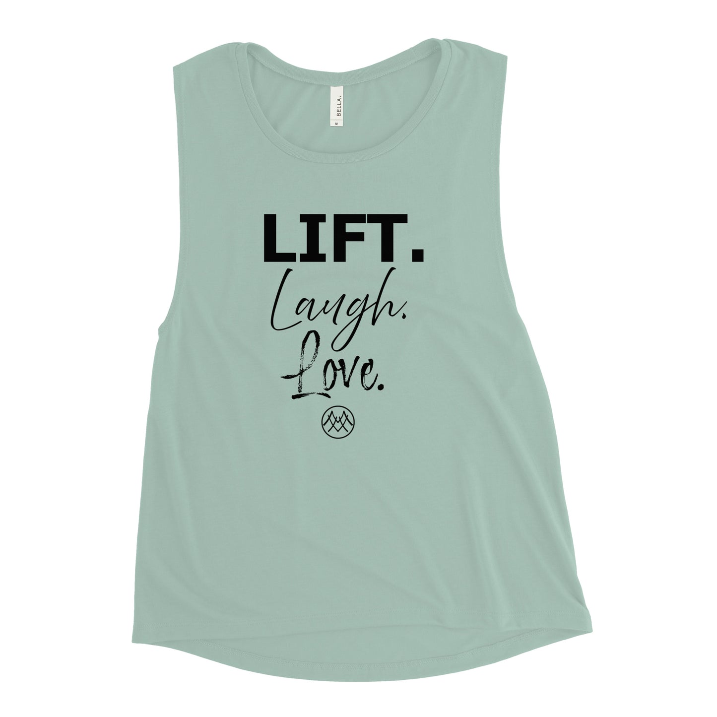 Ladies’ Muscle Tank: Basics Collection in Lift Laugh Love Black