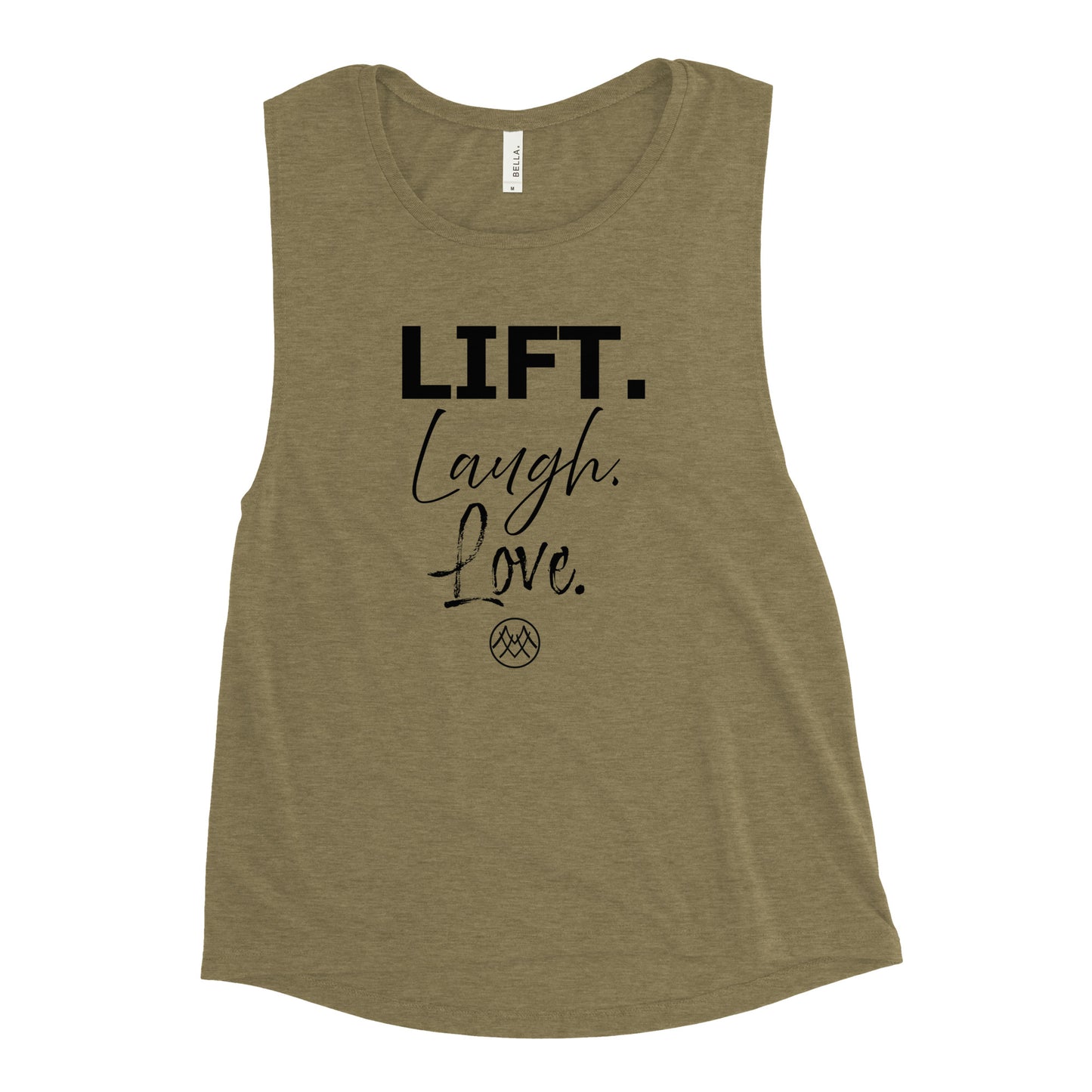 Ladies’ Muscle Tank: Basics Collection in Lift Laugh Love Black