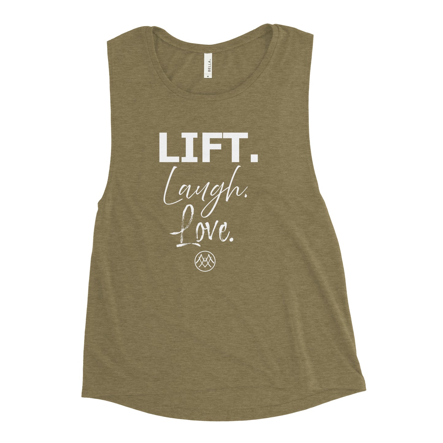 Ladies’ Muscle Tank: Basics Collection in Lift Laugh Love White