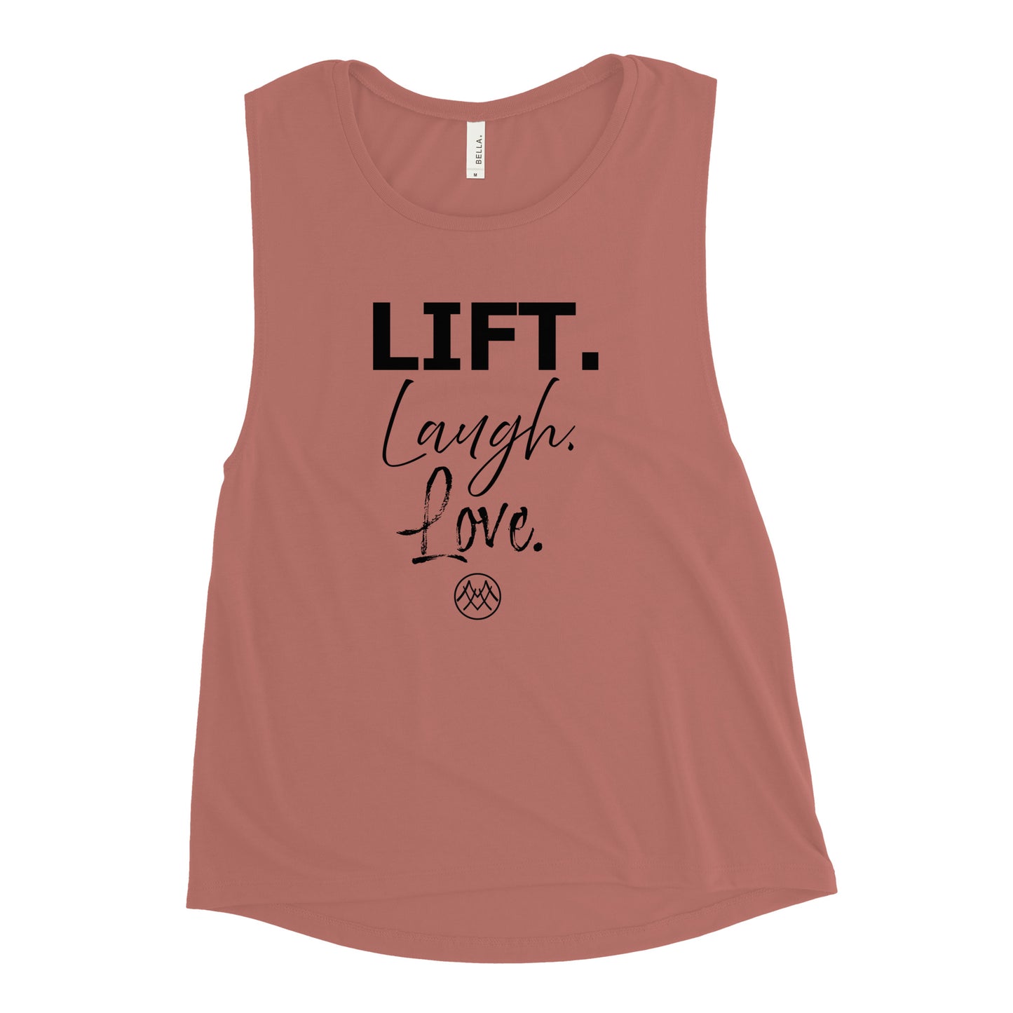 Ladies’ Muscle Tank: Basics Collection in Lift Laugh Love Black