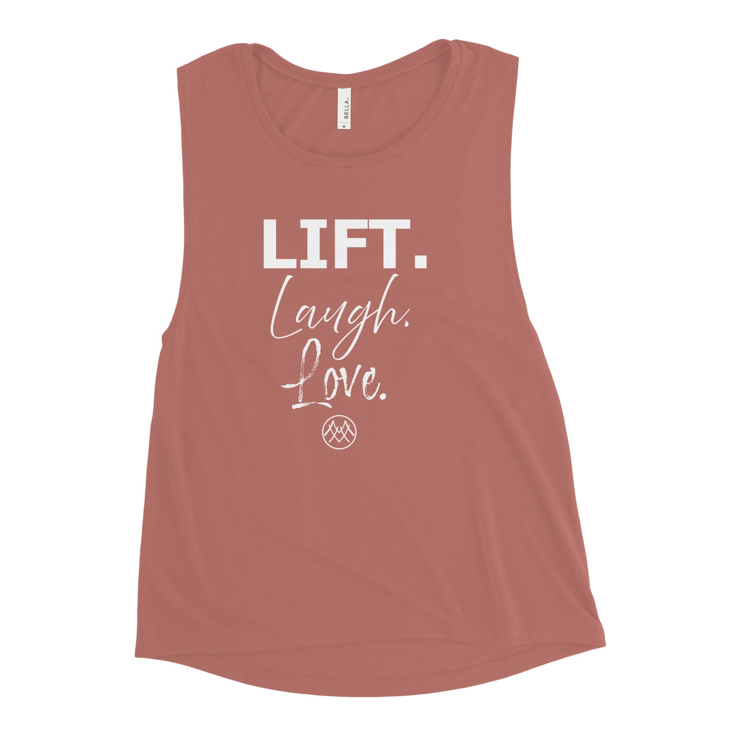 Ladies’ Muscle Tank: Basics Collection in Lift Laugh Love White